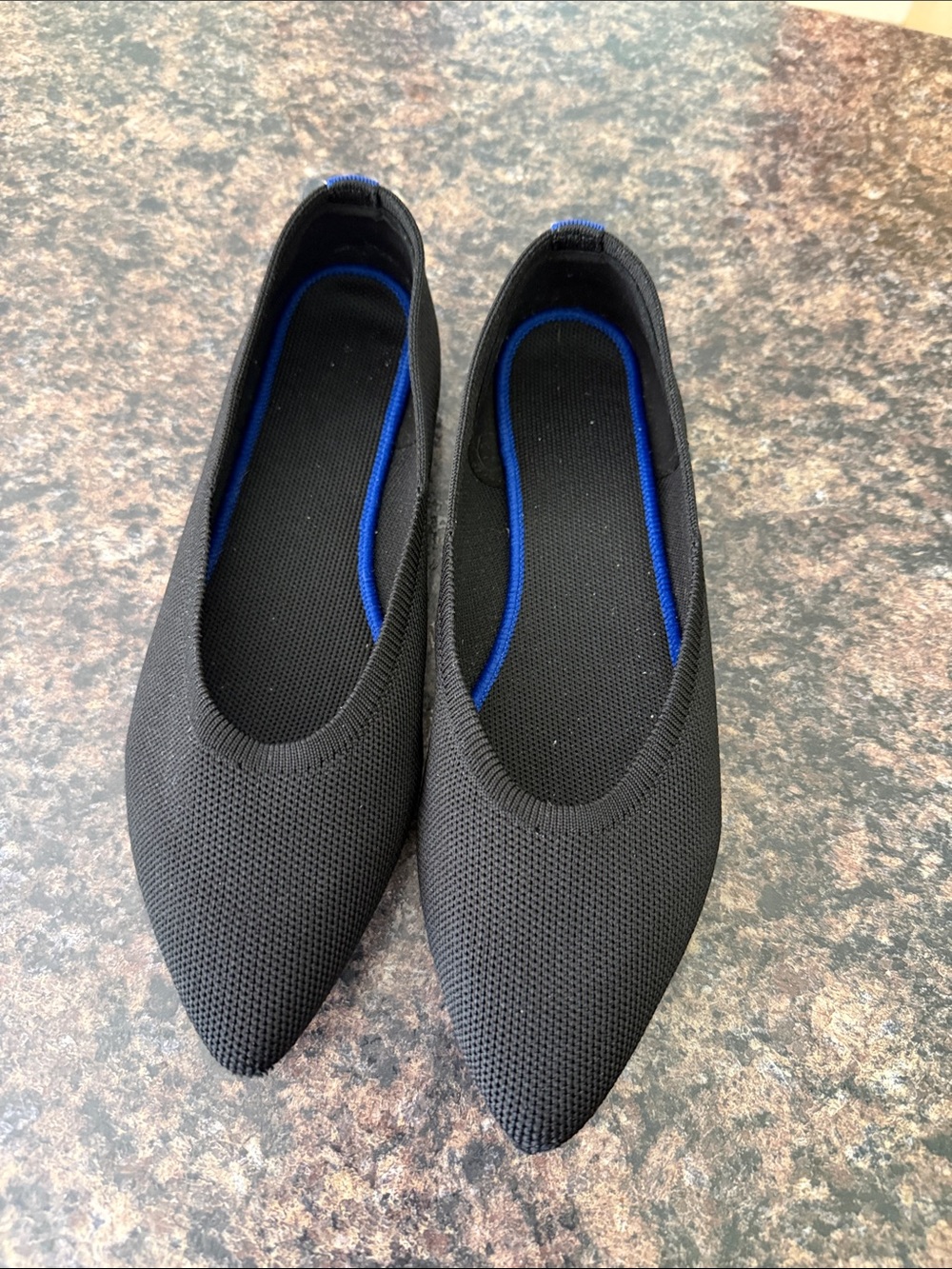 Black Pointed Knit Ballet Flats - Women's